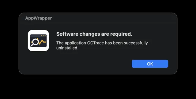 AppWrapper successful uninstall completion dialog